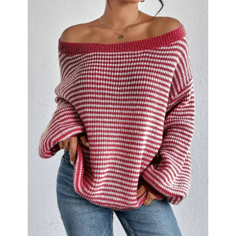 Women's Off-the-Shoulder Knitted Jumper with Clean Workmanship