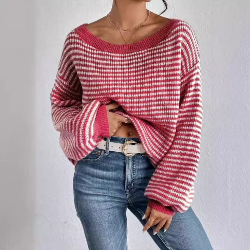 Women's Off-the-Shoulder Knitted Jumper with Clean Workmanship