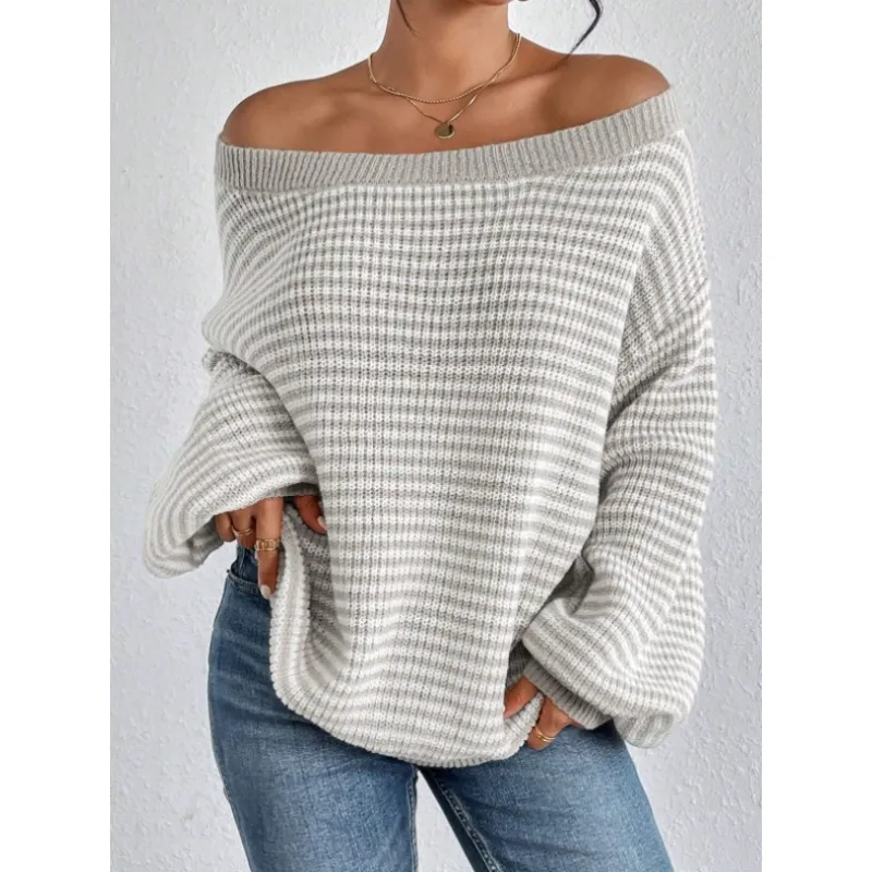 Women's Off-the-Shoulder Knitted Jumper with Clean Workmanship