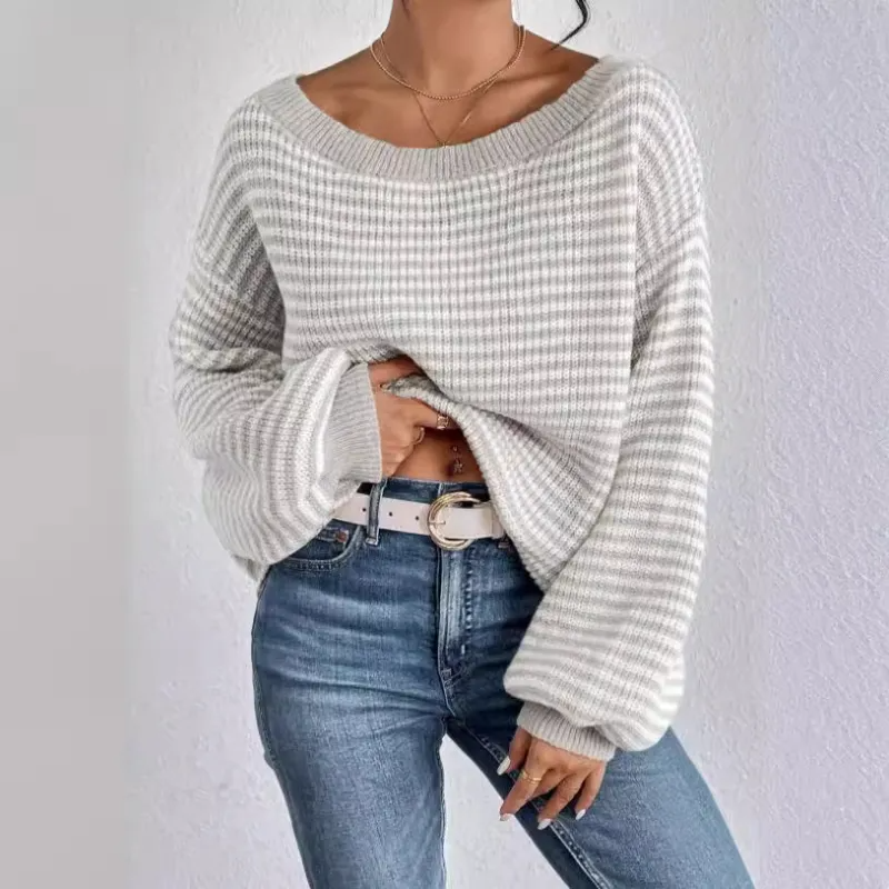Women's Off-the-Shoulder Knitted Jumper with Clean Workmanship