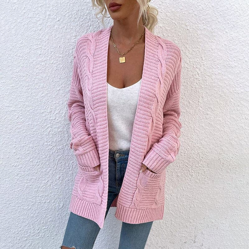 Women's Open Front Longline Cardigan with Long Sleeves and Pockets