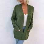 Women's Open Front Longline Cardigan with Long Sleeves and Pockets
