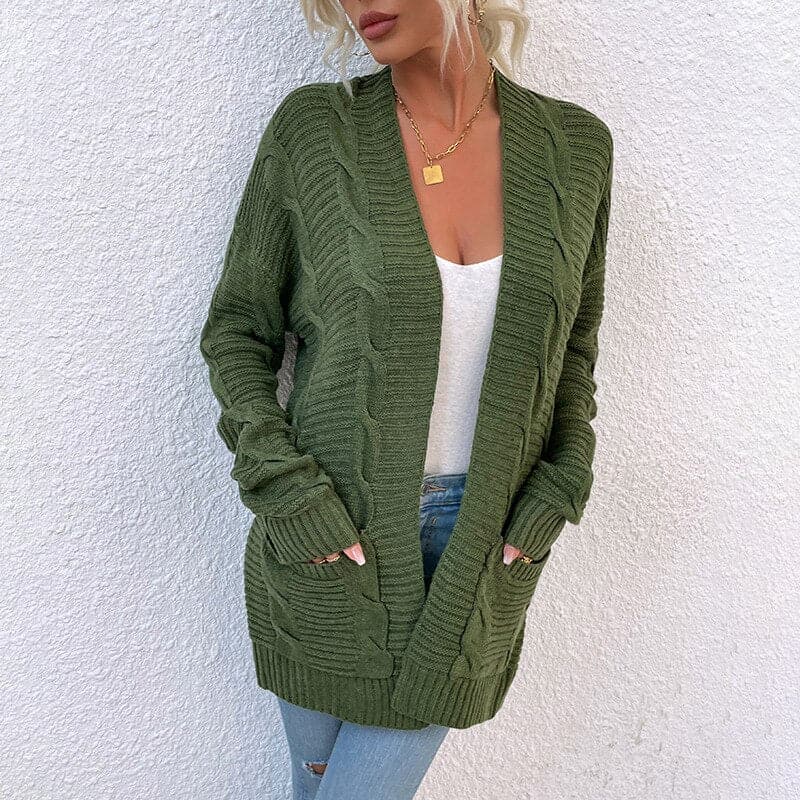 Women's Open Front Longline Cardigan with Long Sleeves and Pockets