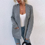 Women's Open Front Longline Cardigan with Long Sleeves and Pockets