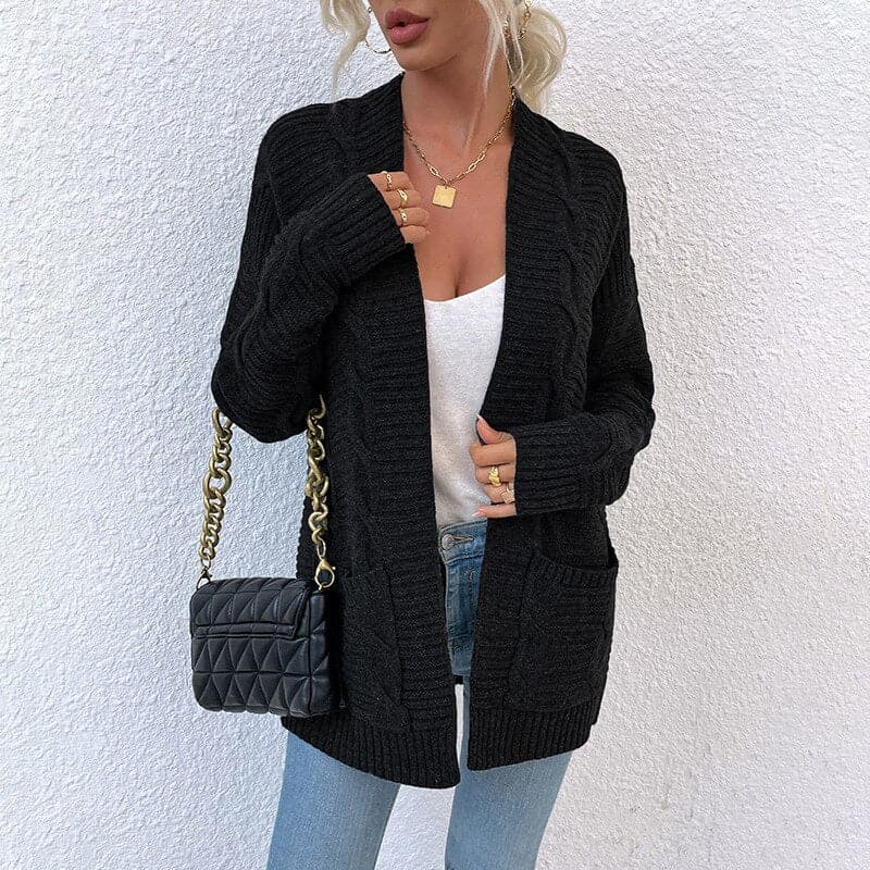 Women's Open Front Longline Cardigan with Long Sleeves and Pockets