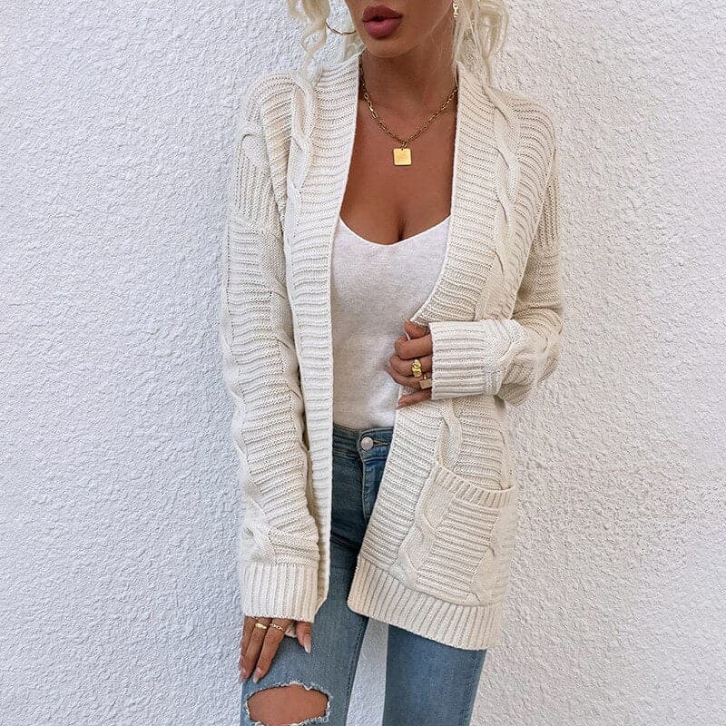 Women's Open Front Longline Cardigan with Long Sleeves and Pockets