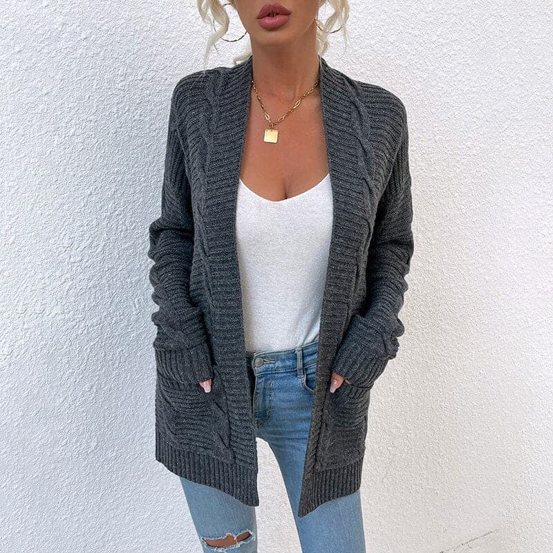 Women's Open Front Longline Cardigan with Long Sleeves and Pockets