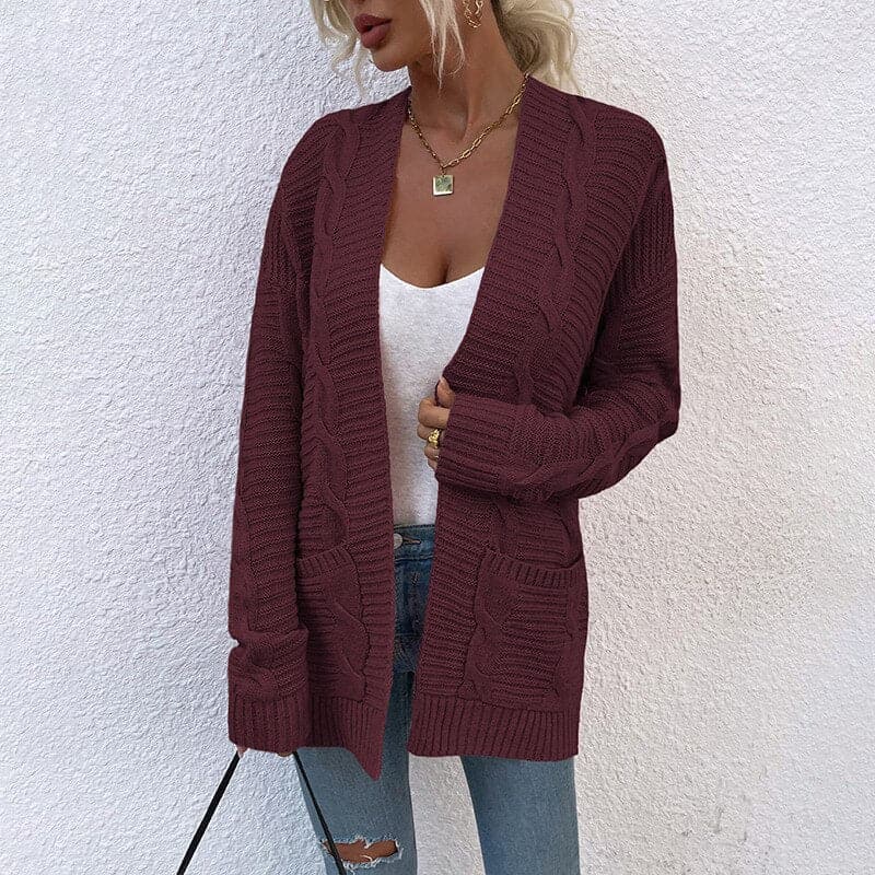 Women's Open Front Longline Cardigan with Long Sleeves and Pockets