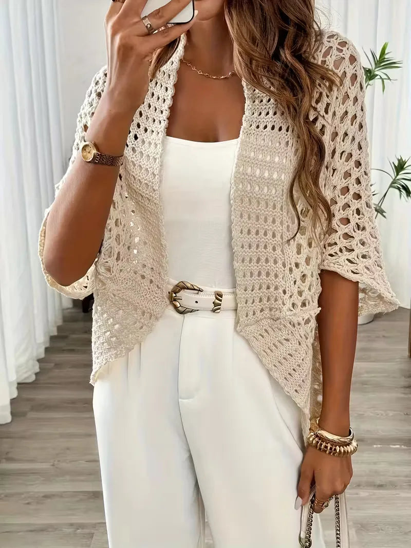 Women's Openwork Crochet Cardigan in Lightweight Design