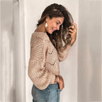 Women's Oversized Cable Knit Jumper with Open Hole Design