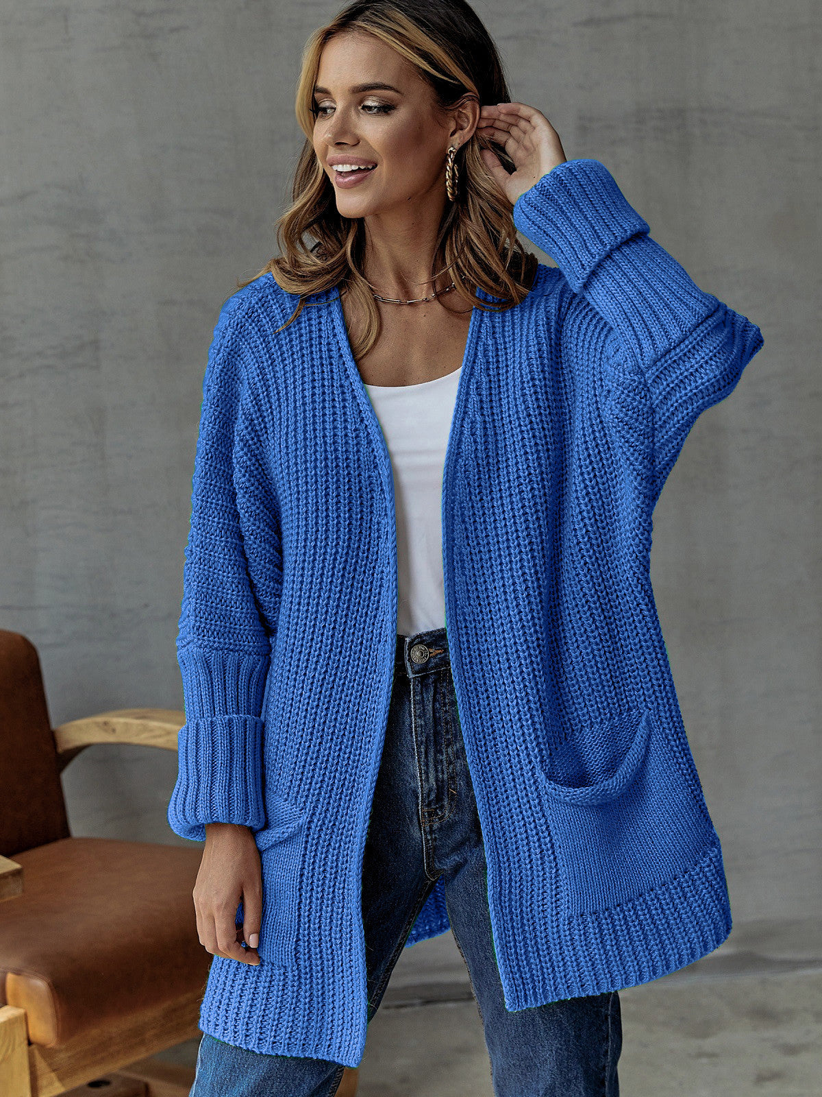 Women's Oversized Cardigan with Hood and Deep Pockets