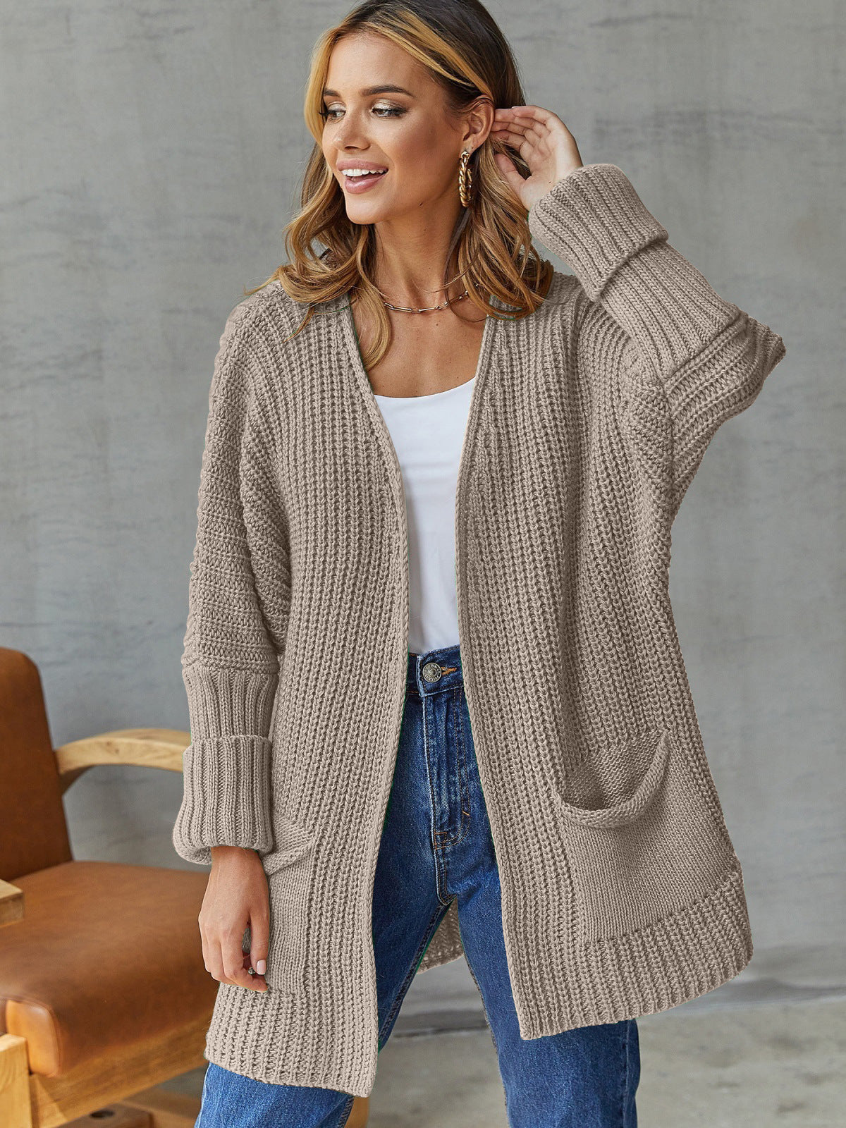 Women's Oversized Cardigan with Hood and Deep Pockets