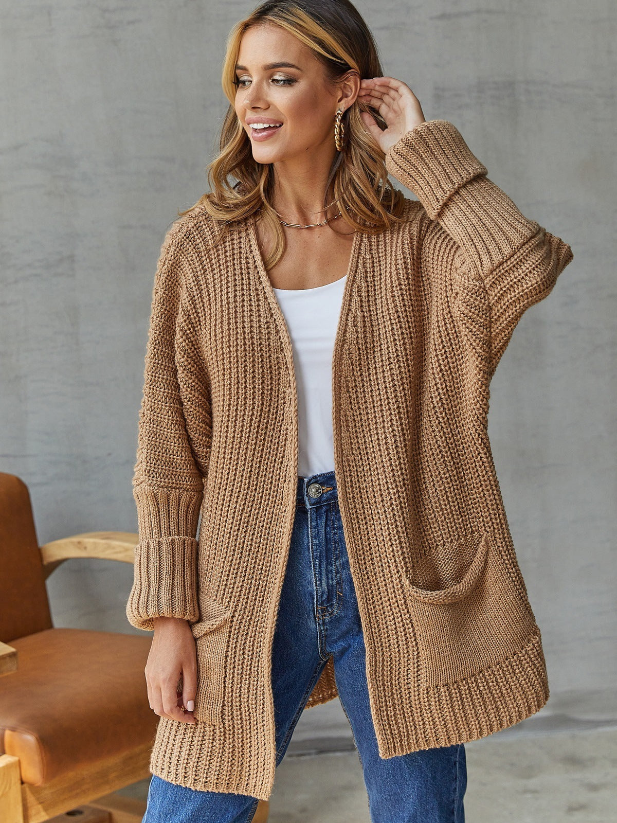 Women's Oversized Cardigan with Hood and Deep Pockets