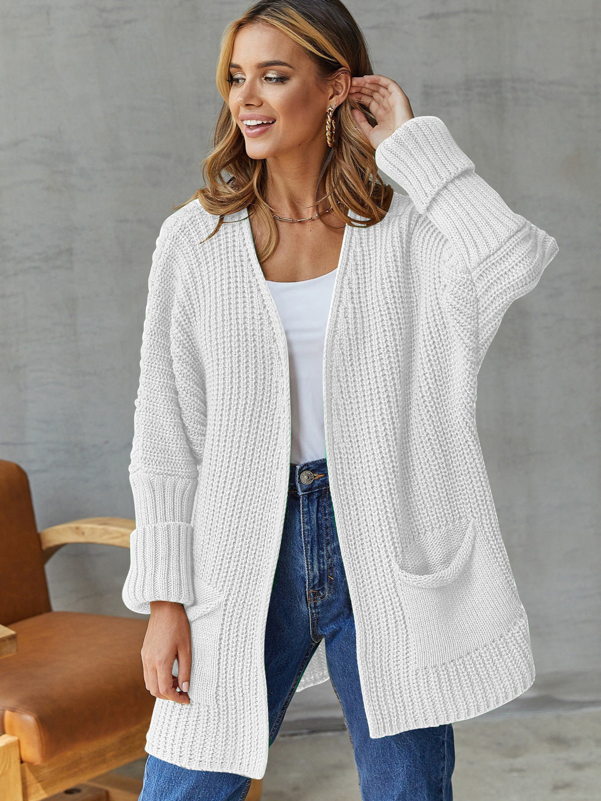 Women's Oversized Cardigan with Hood and Deep Pockets