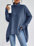 Women's Oversized Turtleneck Jumper with Ribbed Collar
