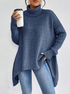 Women's Oversized Turtleneck Jumper with Ribbed Collar