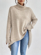 Women's Oversized Turtleneck Jumper with Ribbed Collar