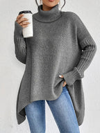 Women's Oversized Turtleneck Jumper with Ribbed Collar