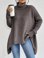 Women's Oversized Turtleneck Jumper with Ribbed Collar
