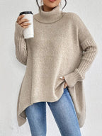 Women's Oversized Turtleneck Jumper with Ribbed Collar