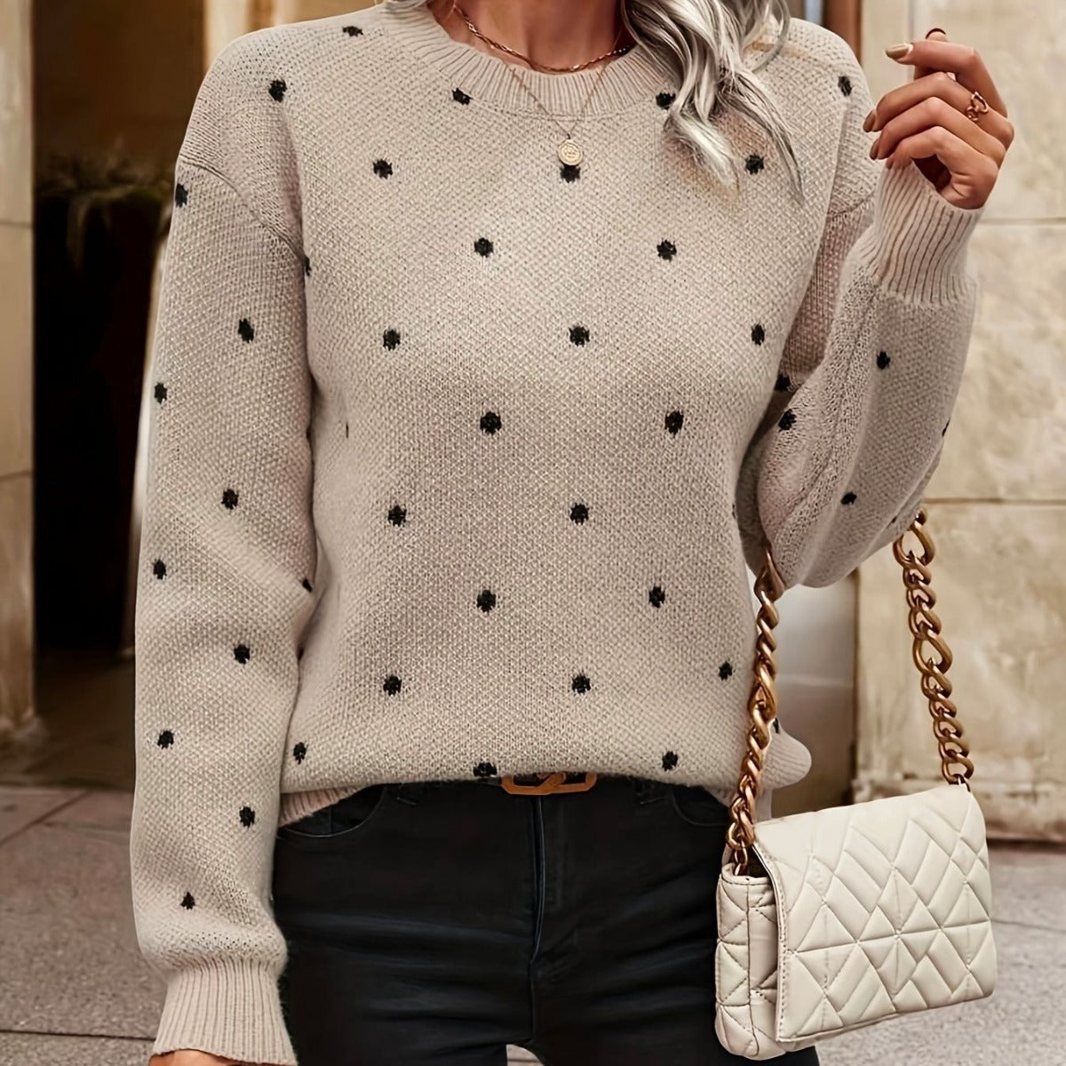 Women's Polka Dot Knitted Jumper with Soft Touch