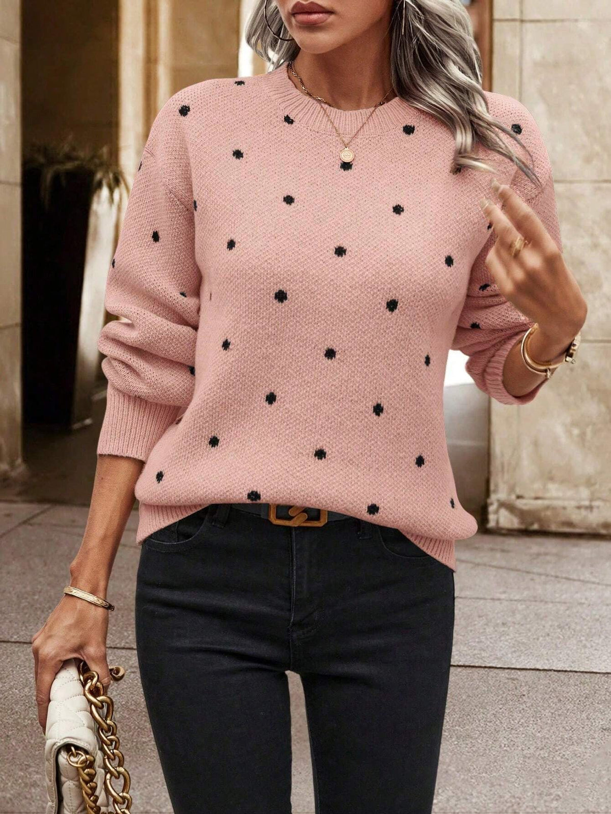 Women's Polka Dot Knitted Jumper with Soft Touch