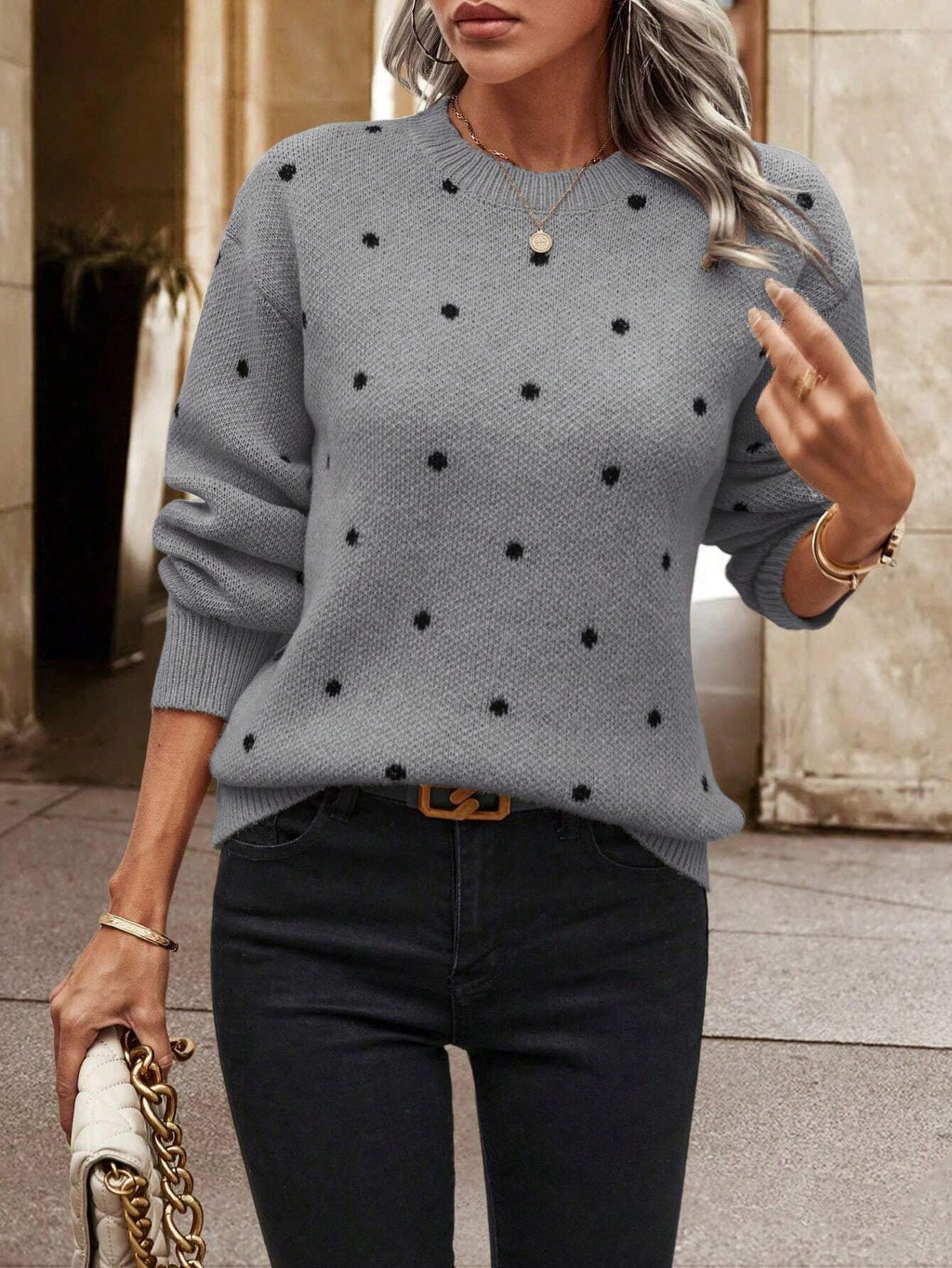Women's Polka Dot Knitted Jumper with Soft Touch