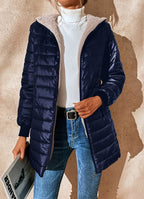 Women's Puffer Jacket with Hood and Zip Front in Longline Fit