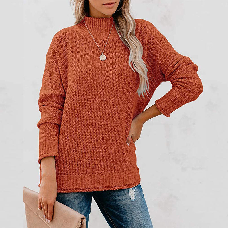 Women's Ribbed Knit Turtleneck Jumper with Longer Cut