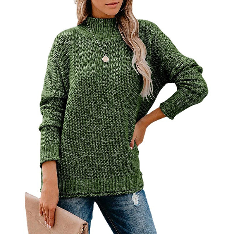 Women's Ribbed Knit Turtleneck Jumper with Longer Cut