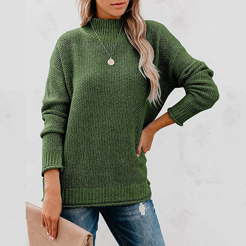Women's Ribbed Knit Turtleneck Jumper with Longer Cut