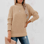 Women's Ribbed Knit Turtleneck Jumper with Longer Cut
