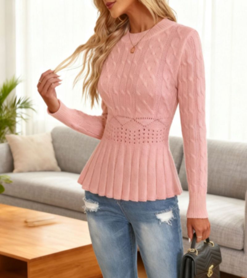 Women's Ribbed Peplum Jumper with Thick Knit for Warmth