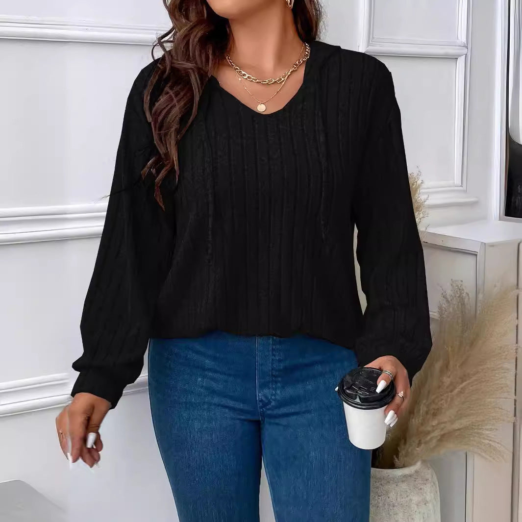 Women's Ribbed V-Neck Long Sleeve Shirt in Lightweight Knit