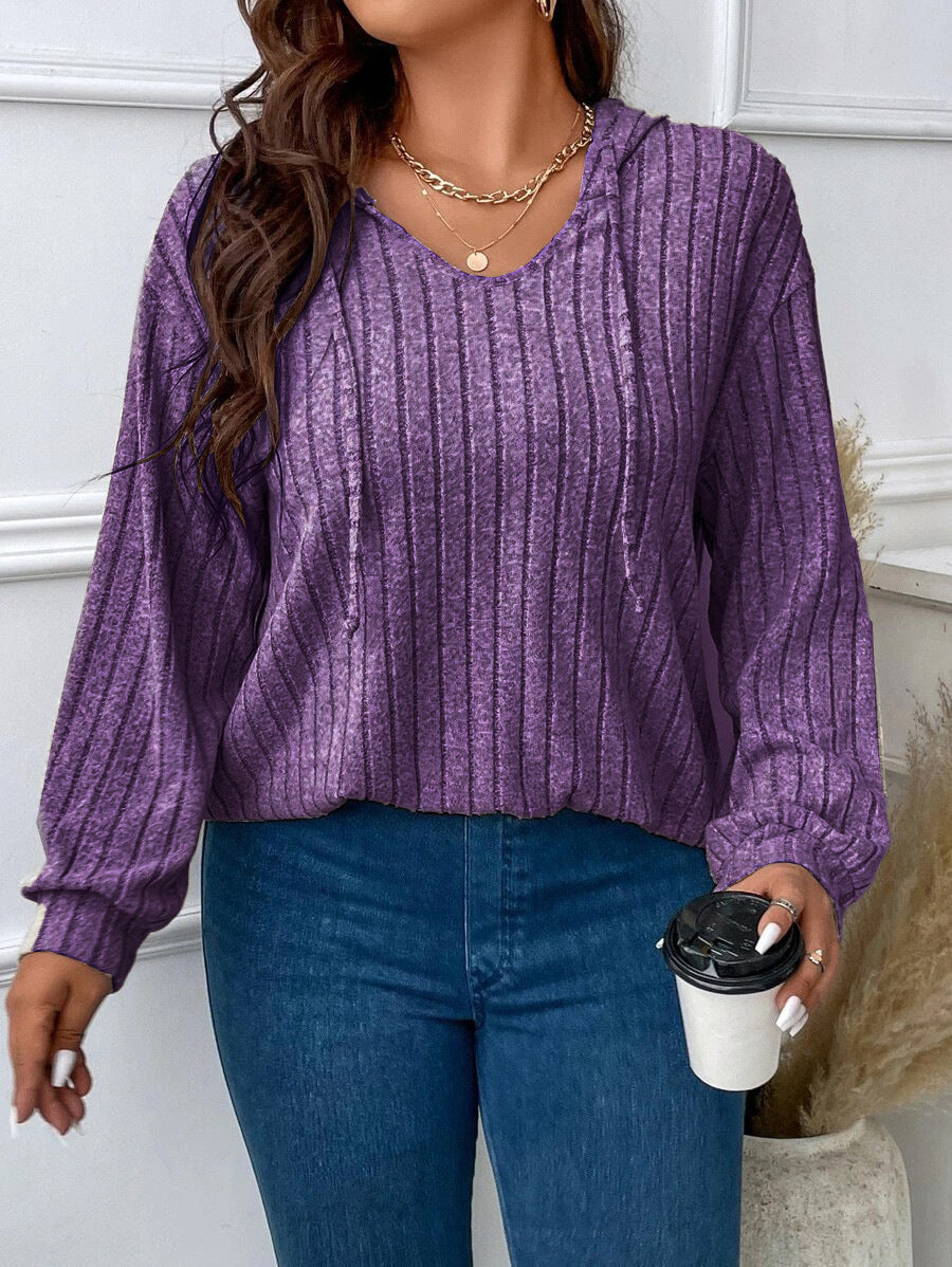 Women's Ribbed V-Neck Long Sleeve Shirt in Lightweight Knit