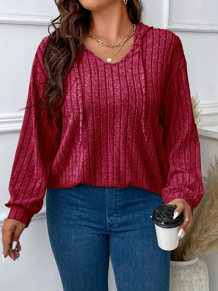 Women's Ribbed V-Neck Long Sleeve Shirt in Lightweight Knit