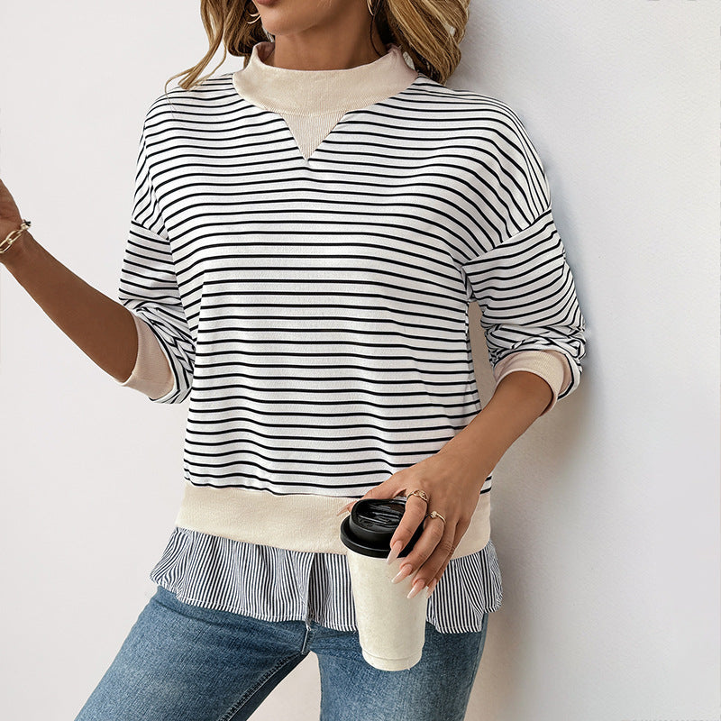 Women's Ruffle Hem Sweatshirt with Stand-Up Collar