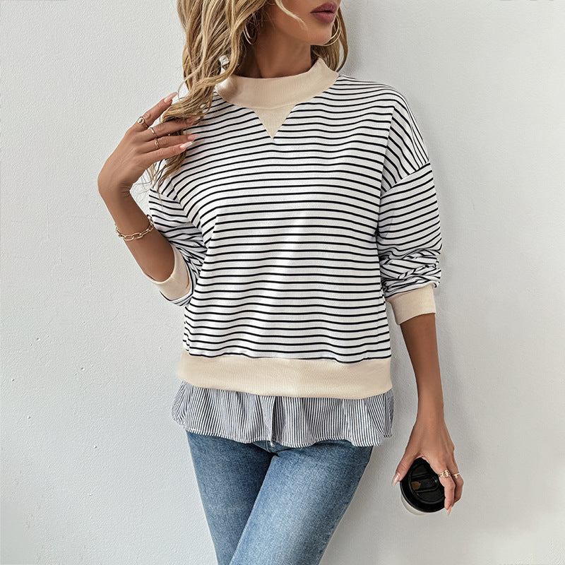 Women's Ruffle Hem Sweatshirt with Stand-Up Collar