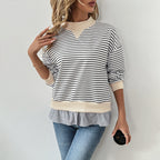 Women's Ruffle Hem Sweatshirt with Stand-Up Collar