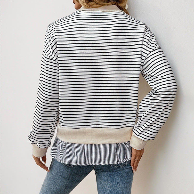 Women's Ruffle Hem Sweatshirt with Stand-Up Collar