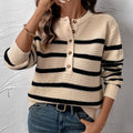 Women's Striped Chunky Knit Jumper with Button Placket