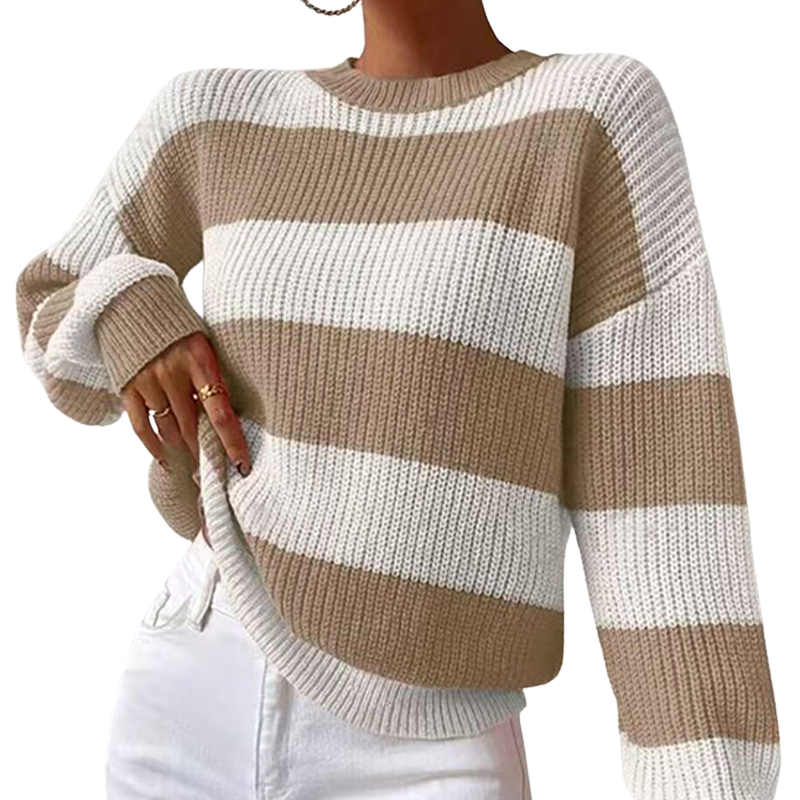 Women's Striped Knitted Jumper with Crew Neck