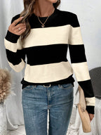 Women's Striped Long Sleeve Crew Neck Jumper in Soft Fabric