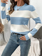 Women's Striped Long Sleeve Crew Neck Jumper in Soft Fabric