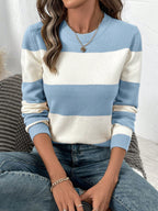 Women's Striped Long Sleeve Crew Neck Jumper in Soft Fabric