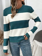 Women's Striped Long Sleeve Crew Neck Jumper in Soft Fabric