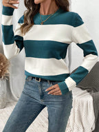 Women's Striped Long Sleeve Crew Neck Jumper in Soft Fabric