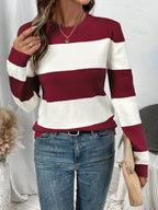 Women's Striped Long Sleeve Crew Neck Jumper in Soft Fabric