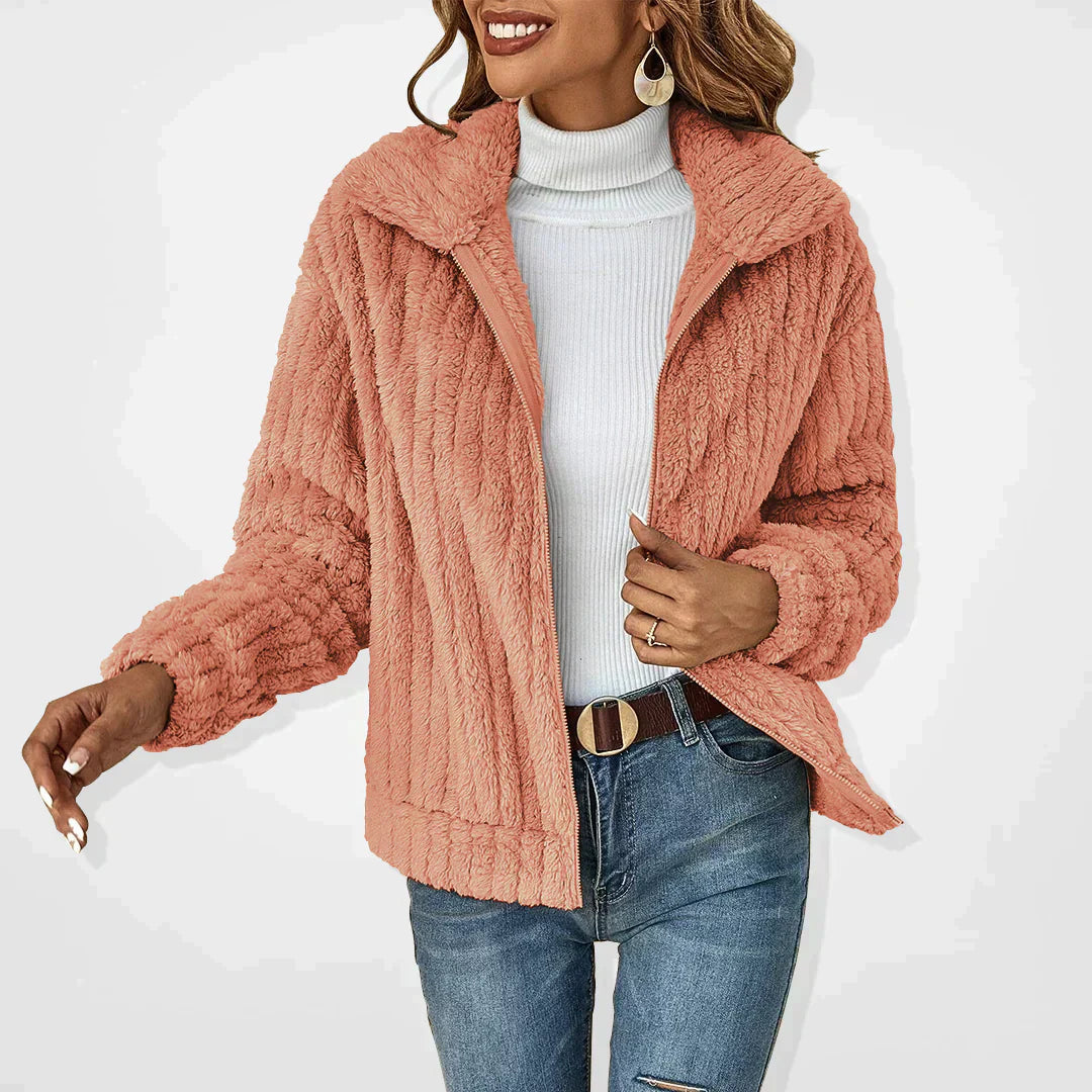Women's Teddy Fleece Jacket with Zip Front and High Collar