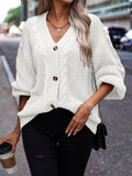 Women's Textured Cardigan with V Neckline and Button Placket